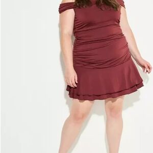 Torrid Burgundy Off-Shoulder Mini Dress
